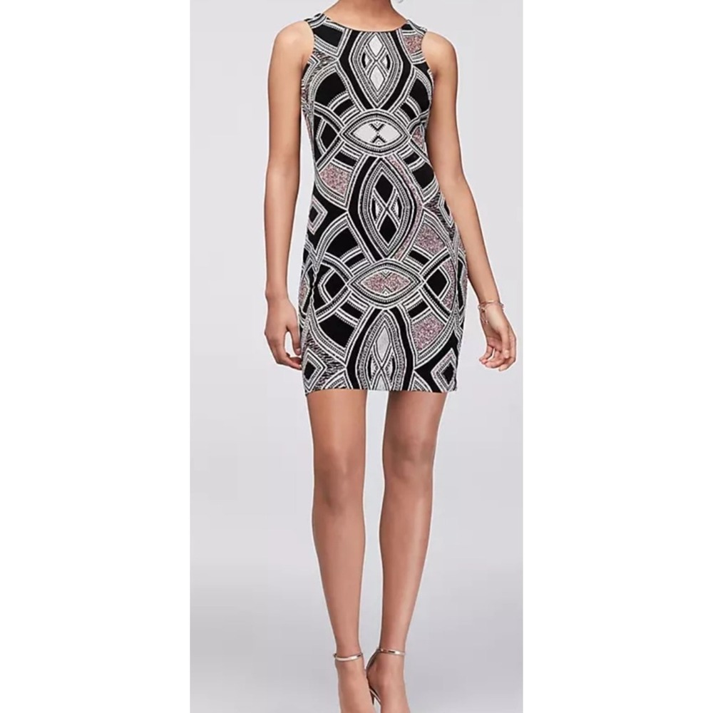 Speechless Black Rose Gold Glitter Geometric Bodycon Dress Size‎ 11 D65721J444